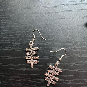 Silver Directional Sign Earrings